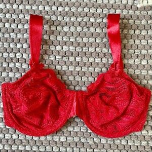 Victoria’s Secret Vintage Lace & Satin Bra | Red | Underwire | No Padding | 34D